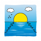 sunset over sea cartoon